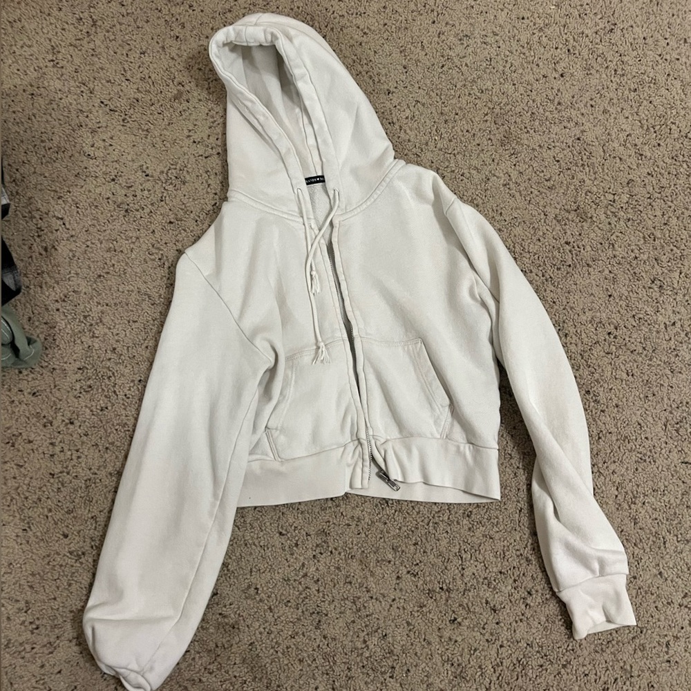 Brandy Melville cropped white zip up hoodie